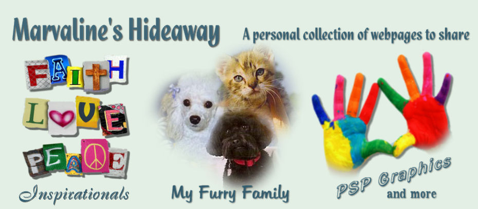 welcome to Marvaline's Hideaway, inspirational pages, graphics, pets and more